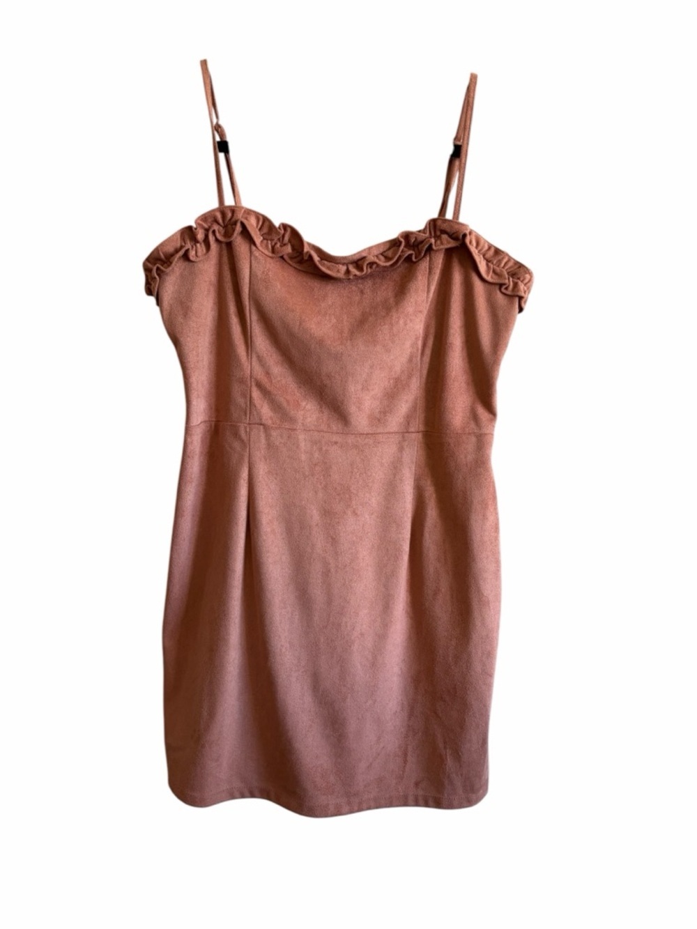 Ruffled Sweetheart Faux Suede Mini Dress in Dusty Rose Sz M